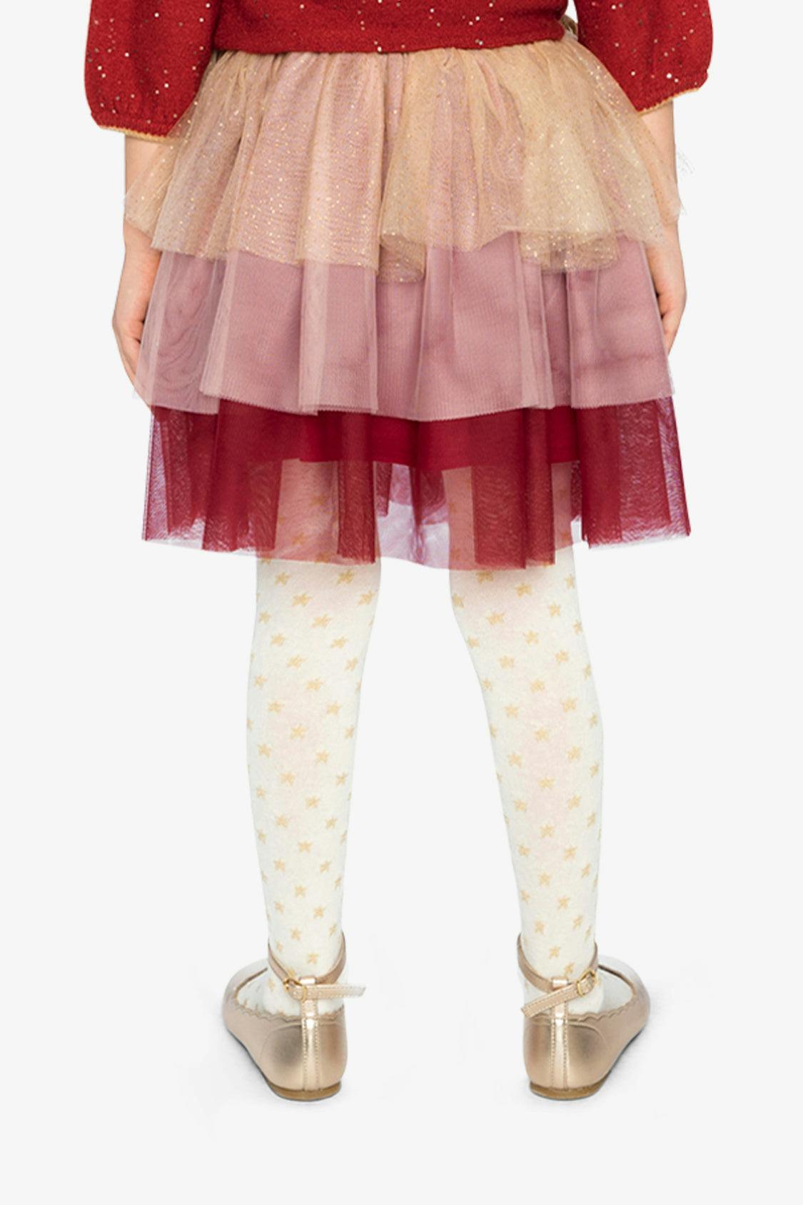 Multi Layer Glittering Mesh Skirt Red, Pink And Beige