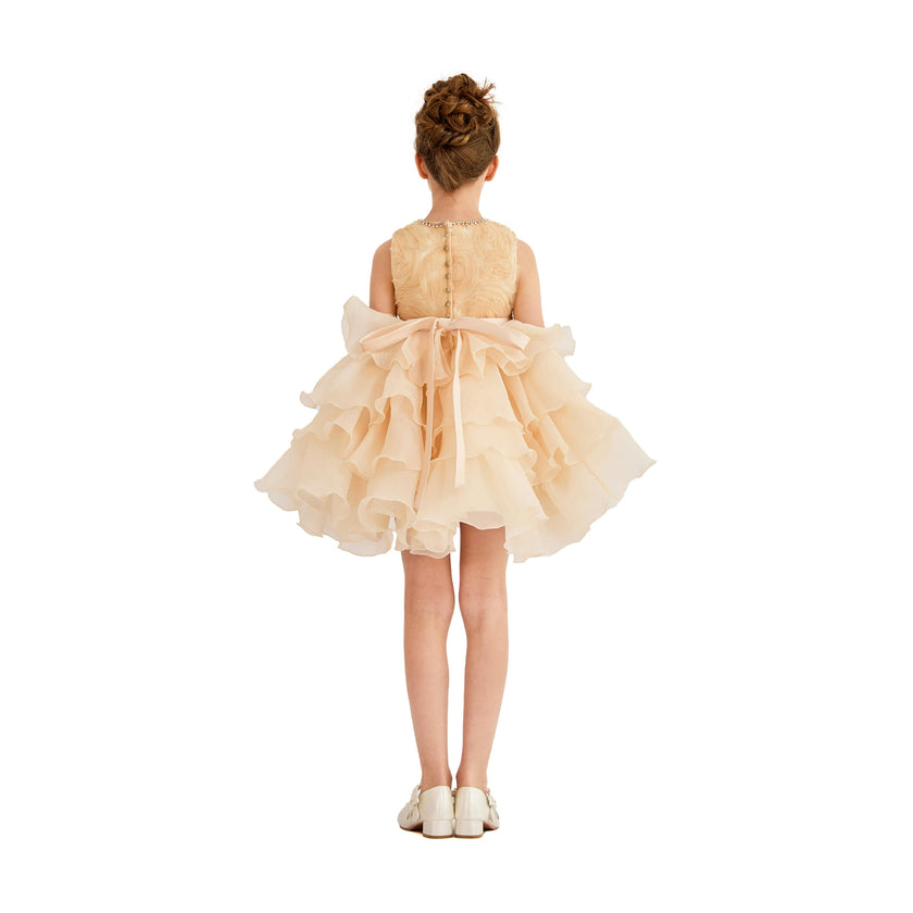 Cream Cliffara Floral Ruffle Occasion Dress