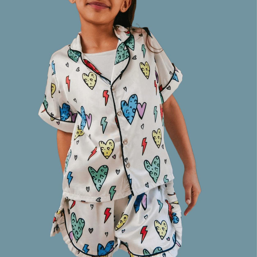 Rainbow Cheetah Heart Silk Shirt & Short Set
