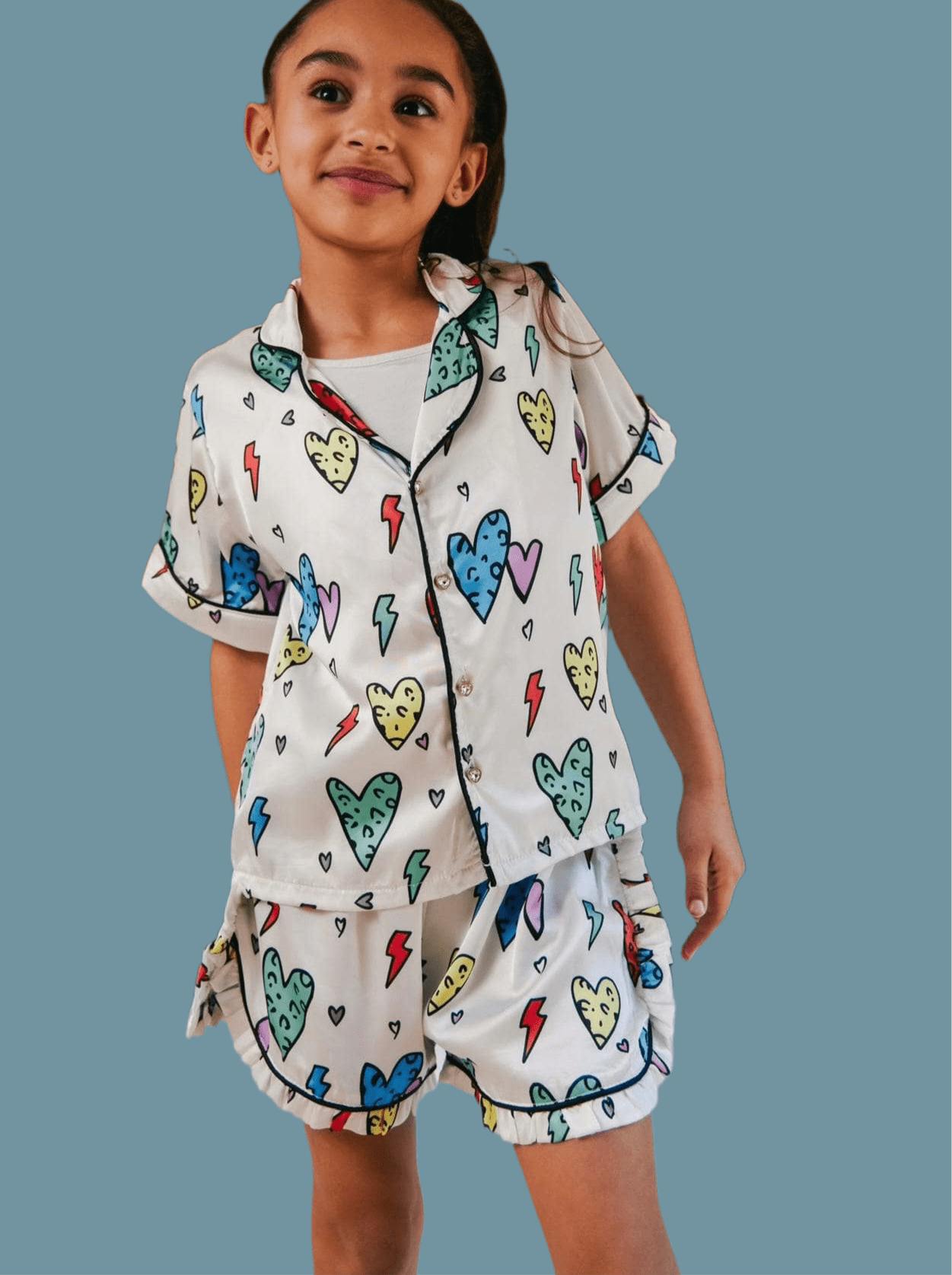 Rainbow Cheetah Heart Silk Shirt & Short Set