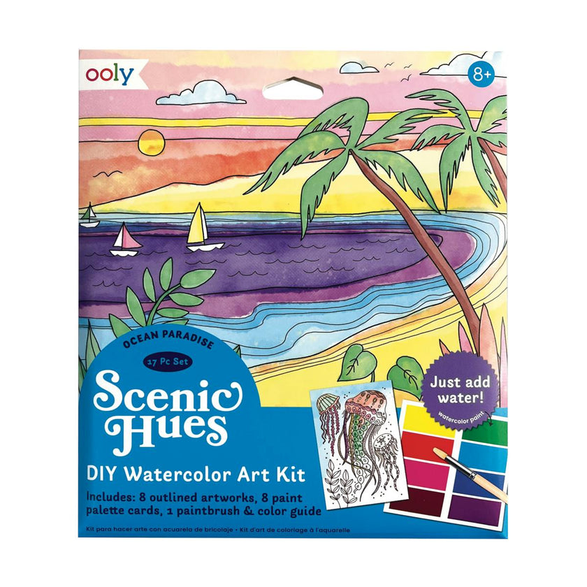 Scenic Hues DIY Watercolor Postcard Art Kit - Ocean Paradise - 8 Cards
