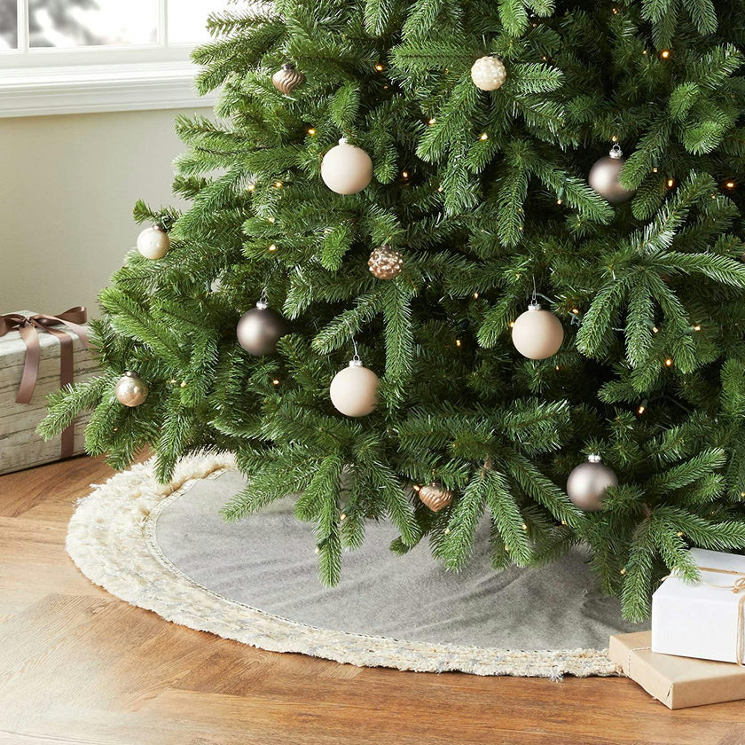 Handmade Gray Fringe Border Wool Christmas Tree Skirt 60"