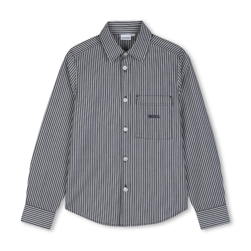 Navy Striped Button-Up Shirt