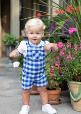 Plaid Seersucker Shortall With Front Pocket