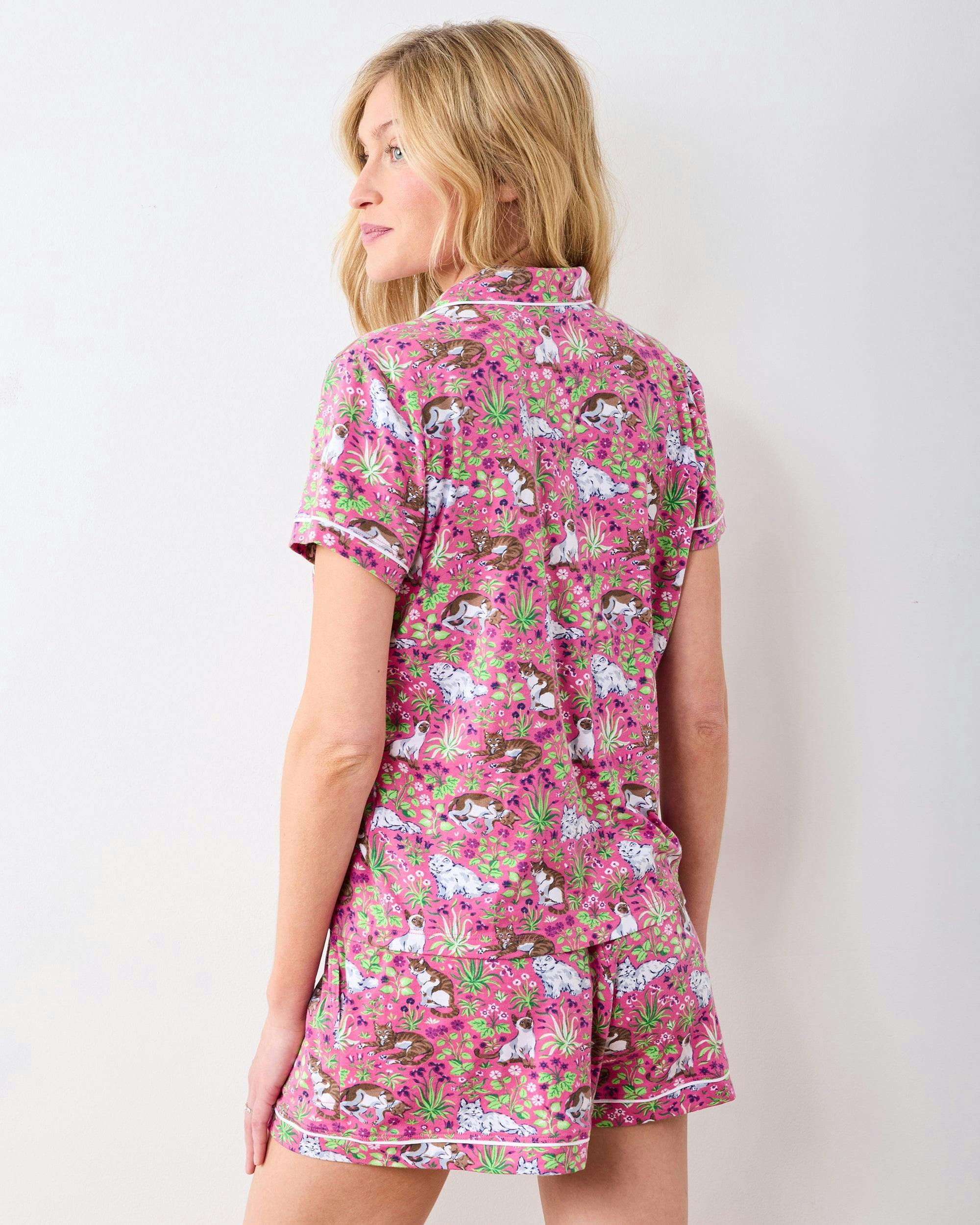 Must Love Cats - Organic Pima Modal Knit Short PJ Set - Pink Camellia