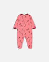 Organic Cotton One Piece Pajama Pink Christmas Stocking Print