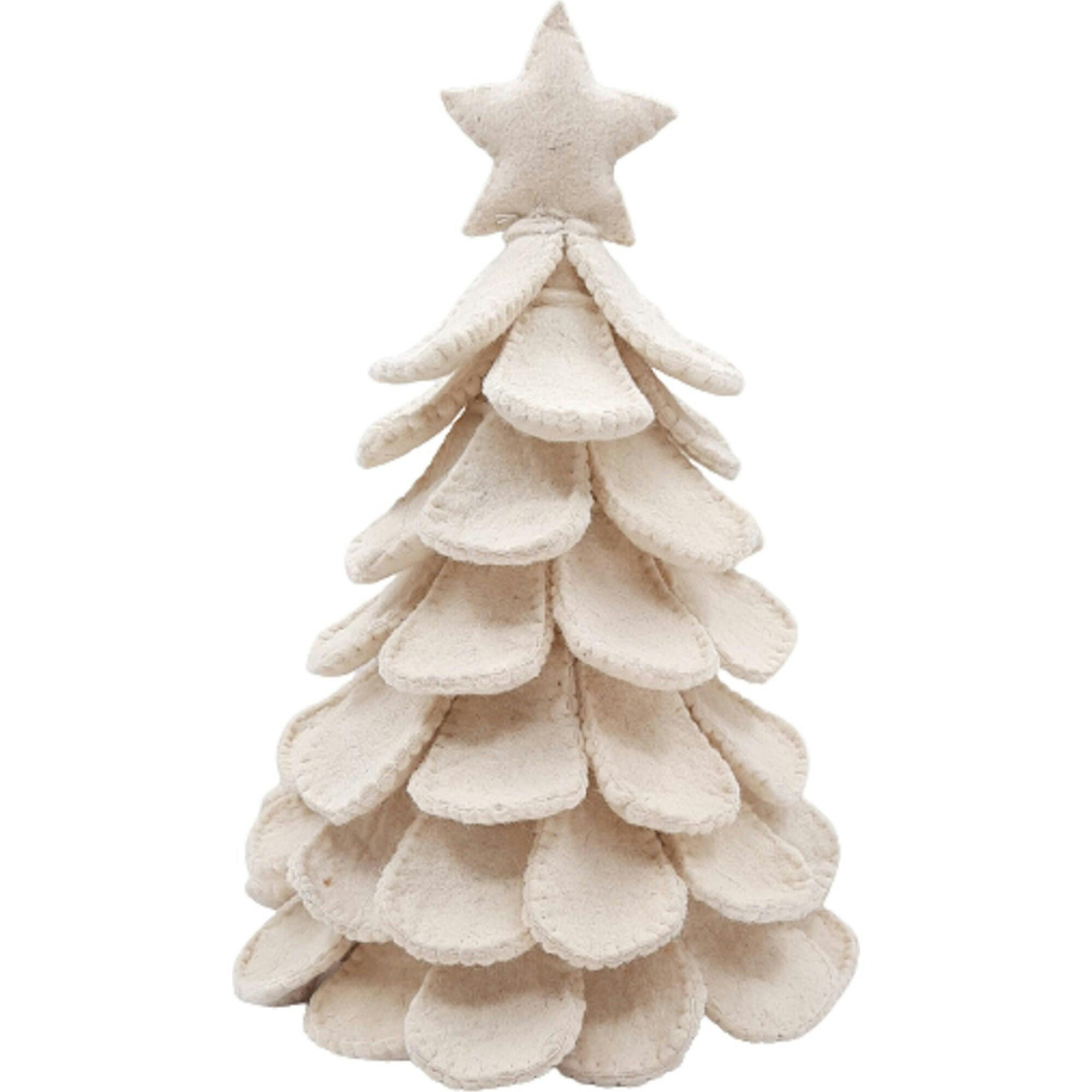 Handmade Cream Tabletop Christmas Tree Hand Felted Wool