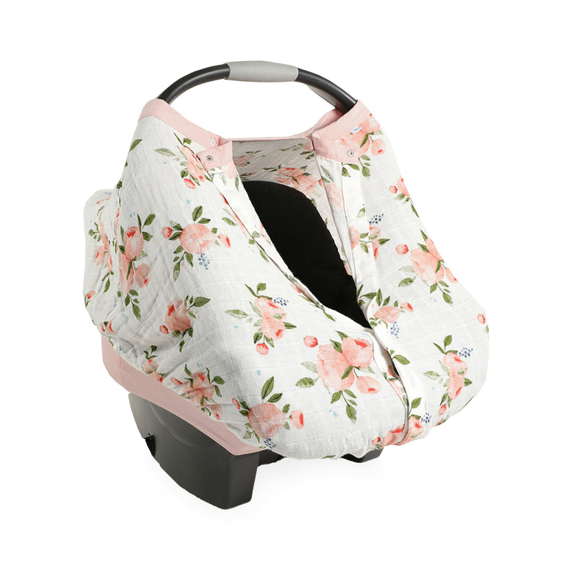 Cotton Muslin Car Seat Canopy - Watercolor Roses