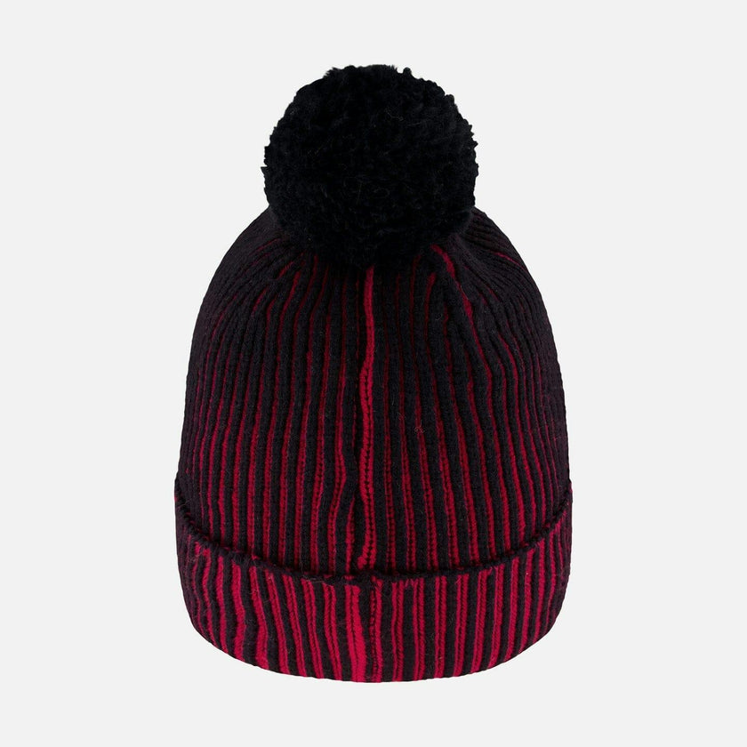 Lined Knit Pompom Hat Red And Black