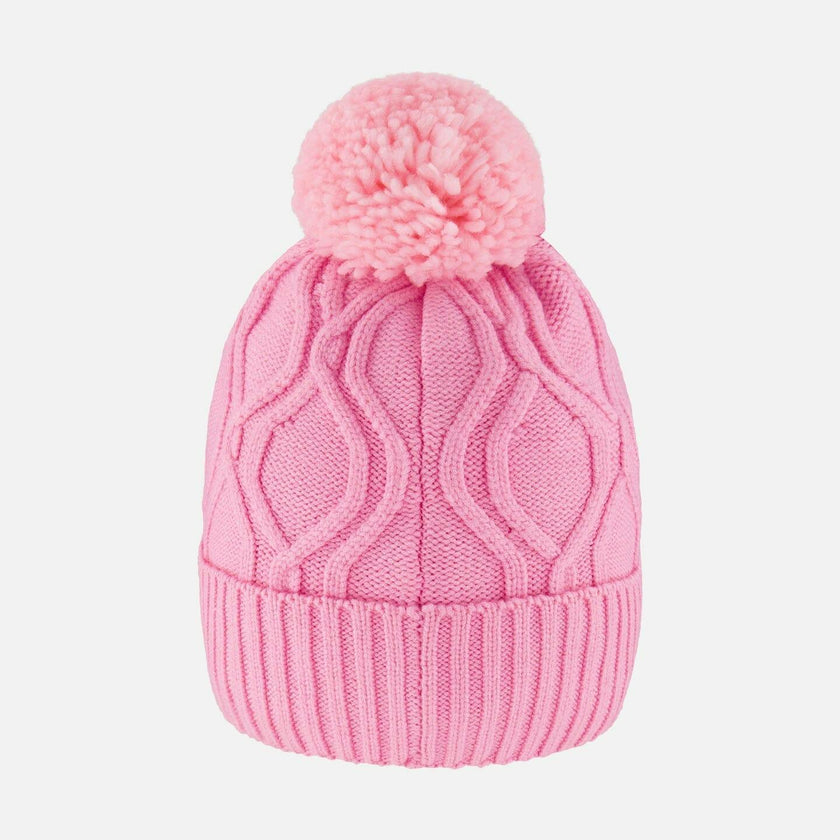 Lined Knit Pompom Hat Pink