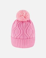 Lined Knit Pompom Hat Pink