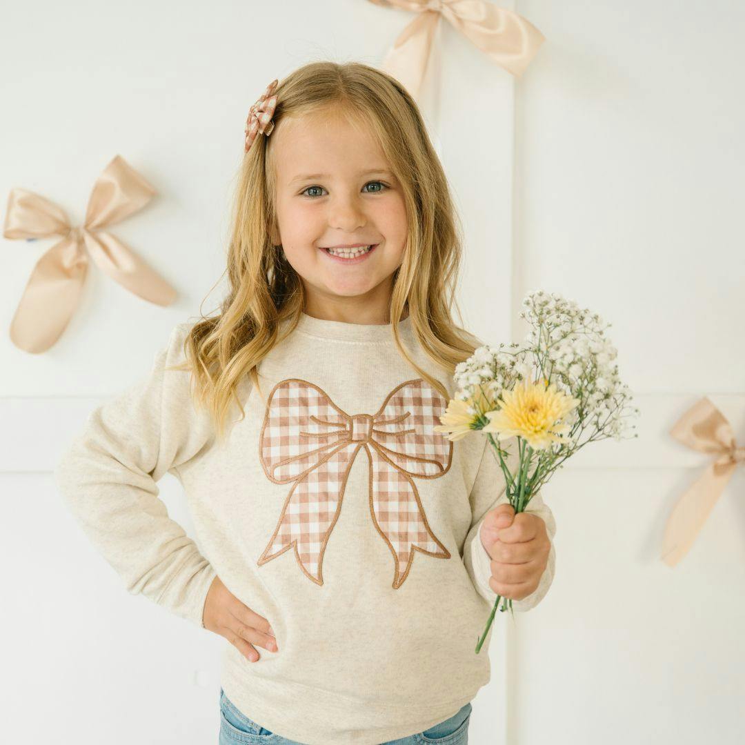 Gingham Printed Tulle Bow Clip Set