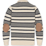 Organic Long Sleeve Henley Pullover Sweater with Elbow Patches, Blue