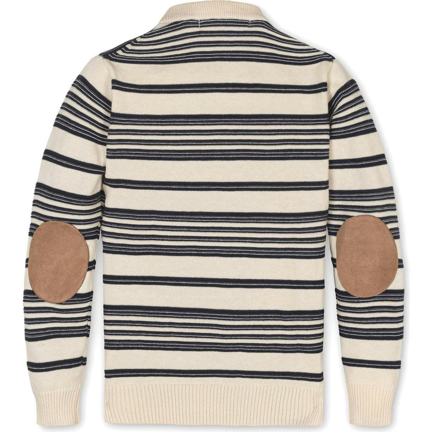 Organic Long Sleeve Henley Pullover Sweater with Elbow Patches, Blue