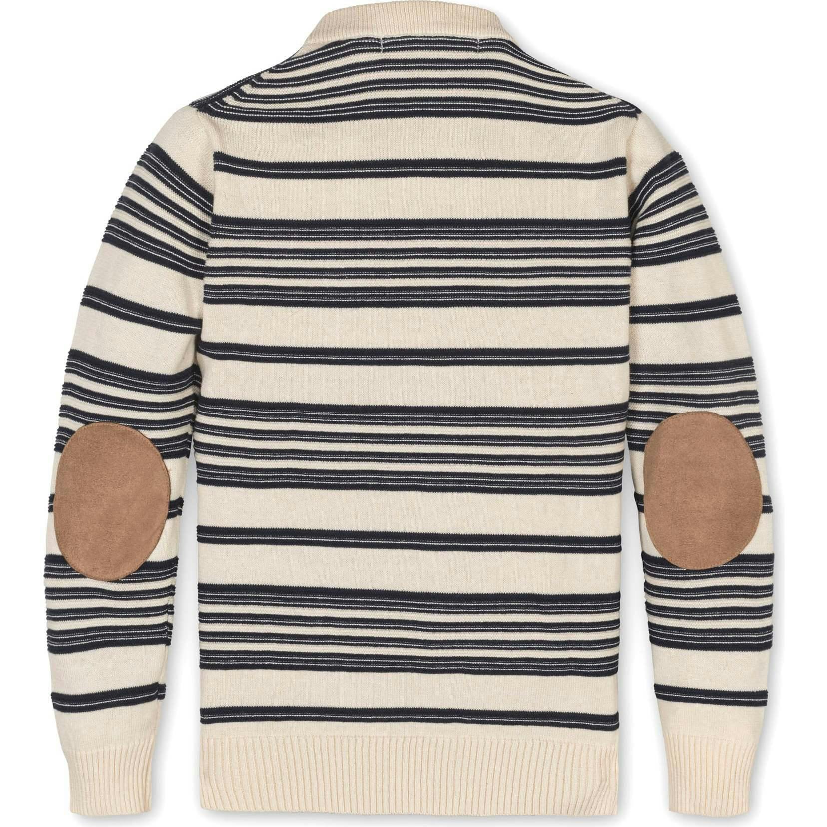 Organic Long Sleeve Henley Pullover Sweater with Elbow Patches, Blue