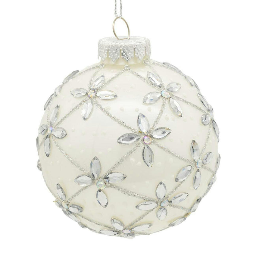 Kurt Adler 80MM Glass Silver Jeweled Ball Ornaments, 6-Piece Box