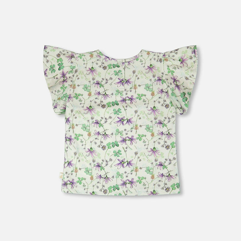 Jersey T-Shirt Green Printed Flowers