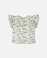Jersey T-Shirt Green Printed Flowers