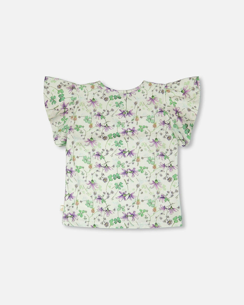 Jersey T-Shirt Green Printed Flowers