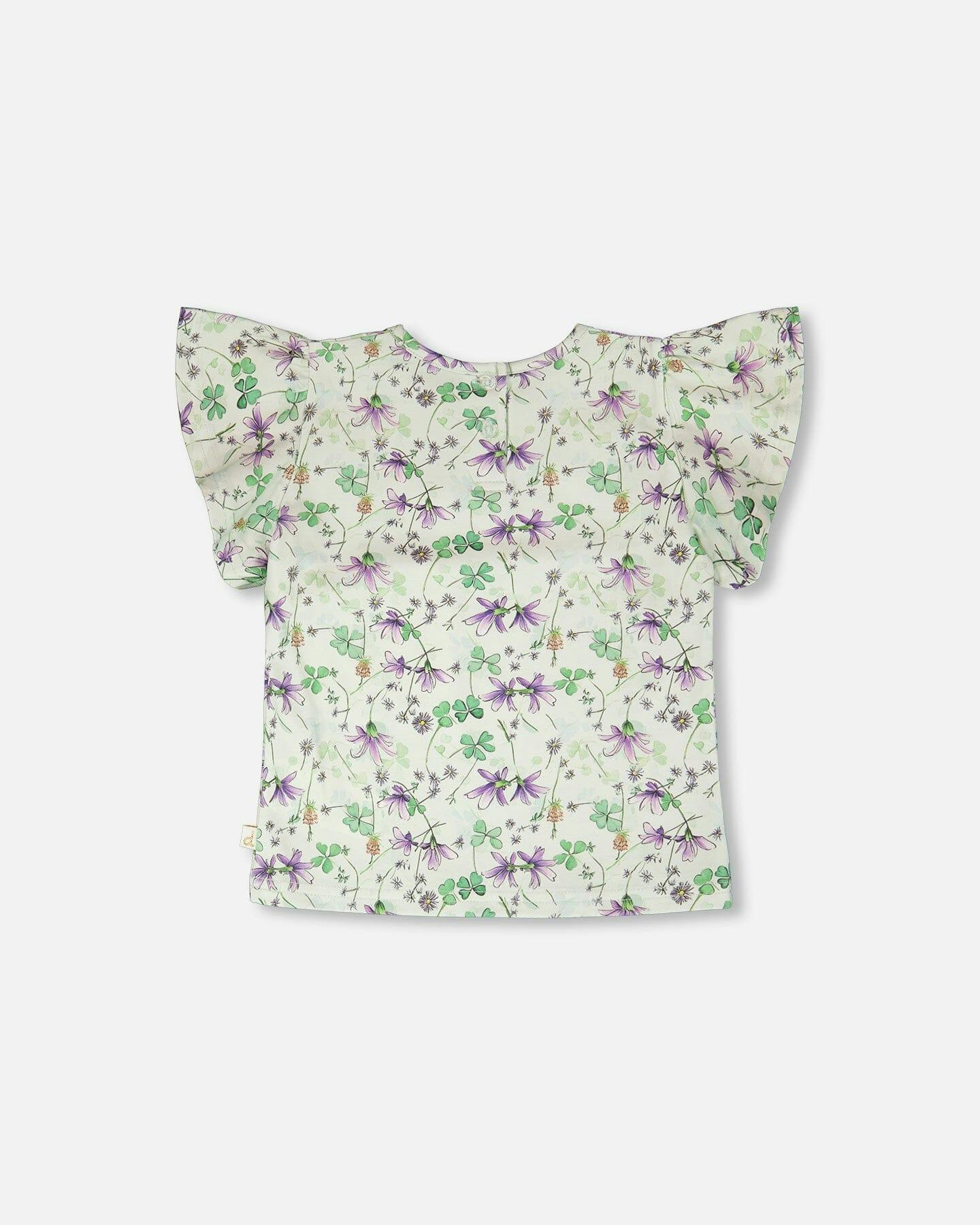 Jersey T-Shirt Green Printed Flowers