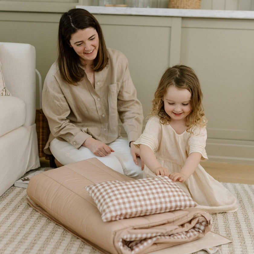 Organic Portable Bedding Set- Brown Gingham