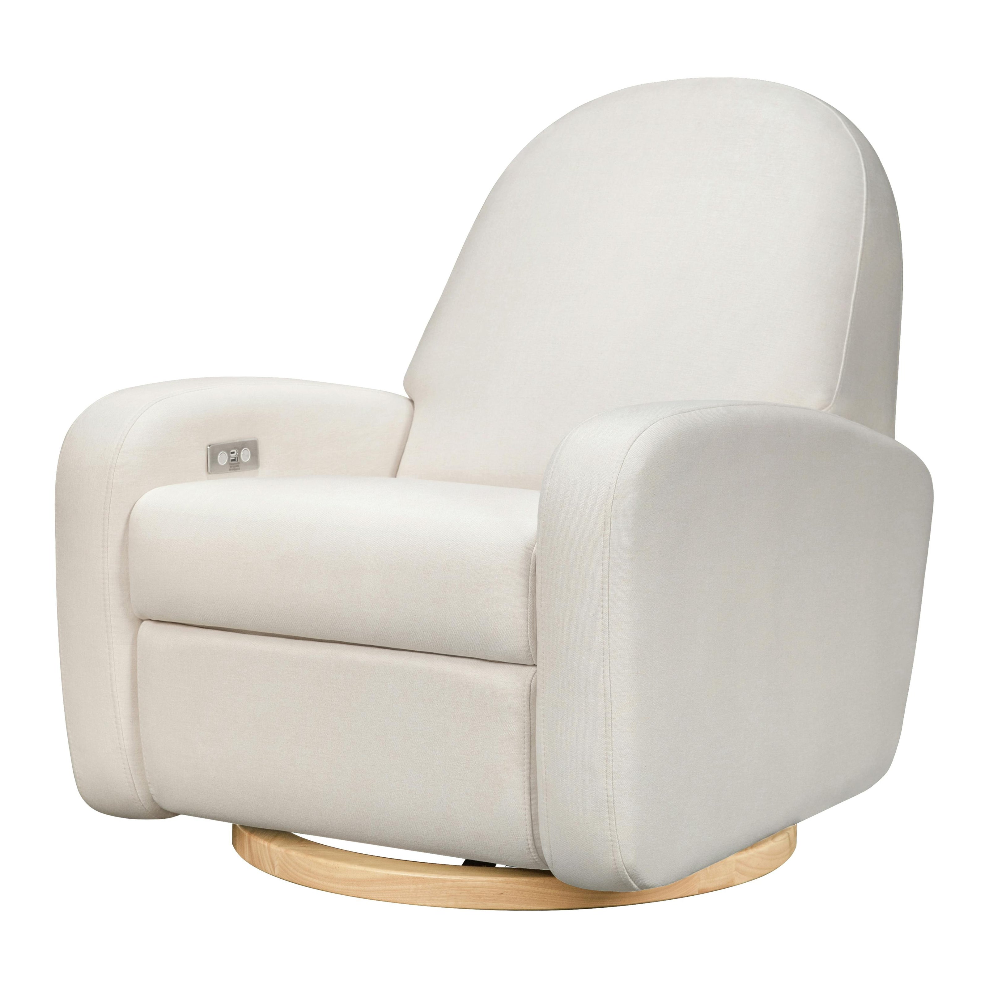 Nami Glider Recliner w/ Electronic Control and USB in Performance Cream Eco-Weave w/Light wood base