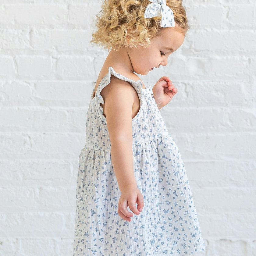 Maisy Muslin Ruffle Strap Dress - Rosebay Floral / Coconut + Sea