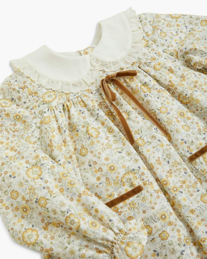 Leela Dress Beige Mustard Floral