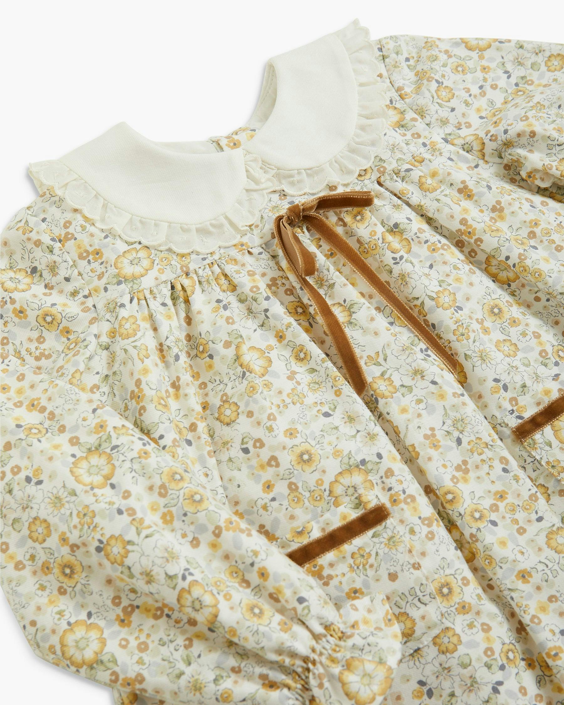 Leela Dress Beige Mustard Floral