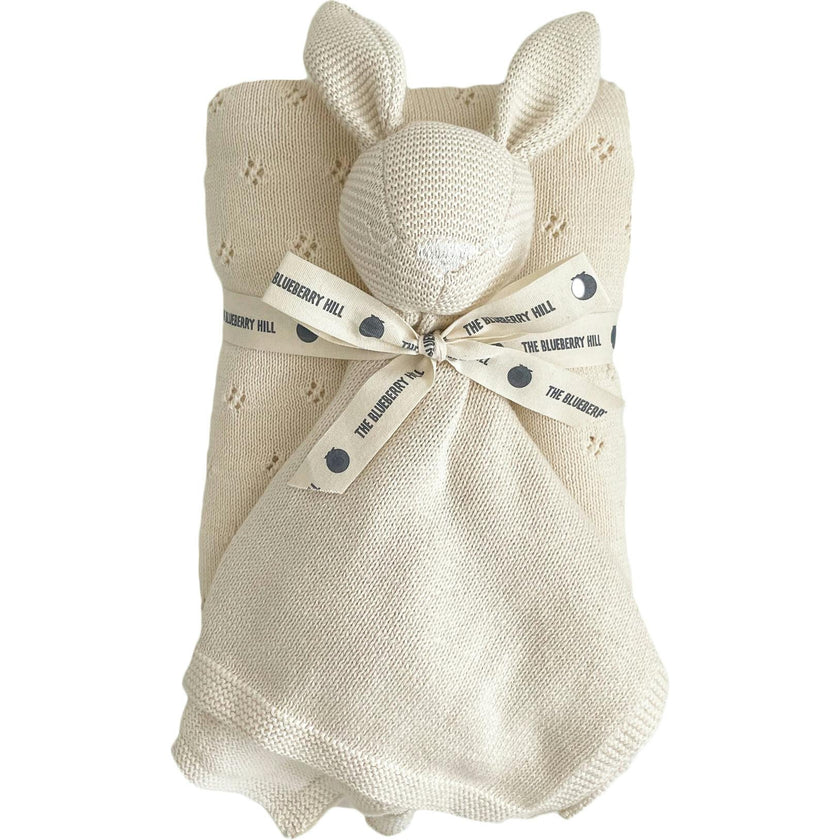 Pique Blanket and Bunny Lovey Gift Set - Cream