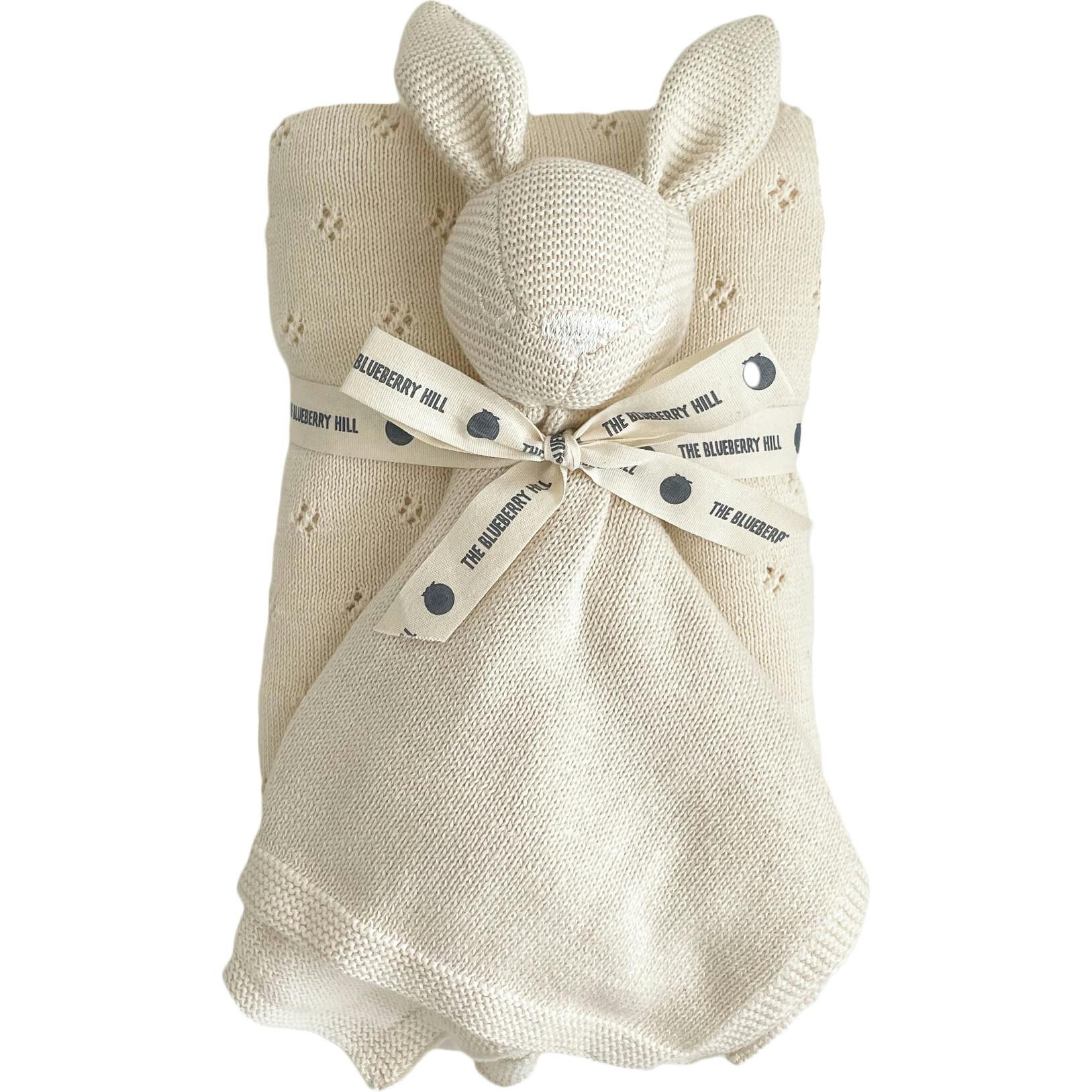Pique Blanket and Bunny Lovey Gift Set - Cream