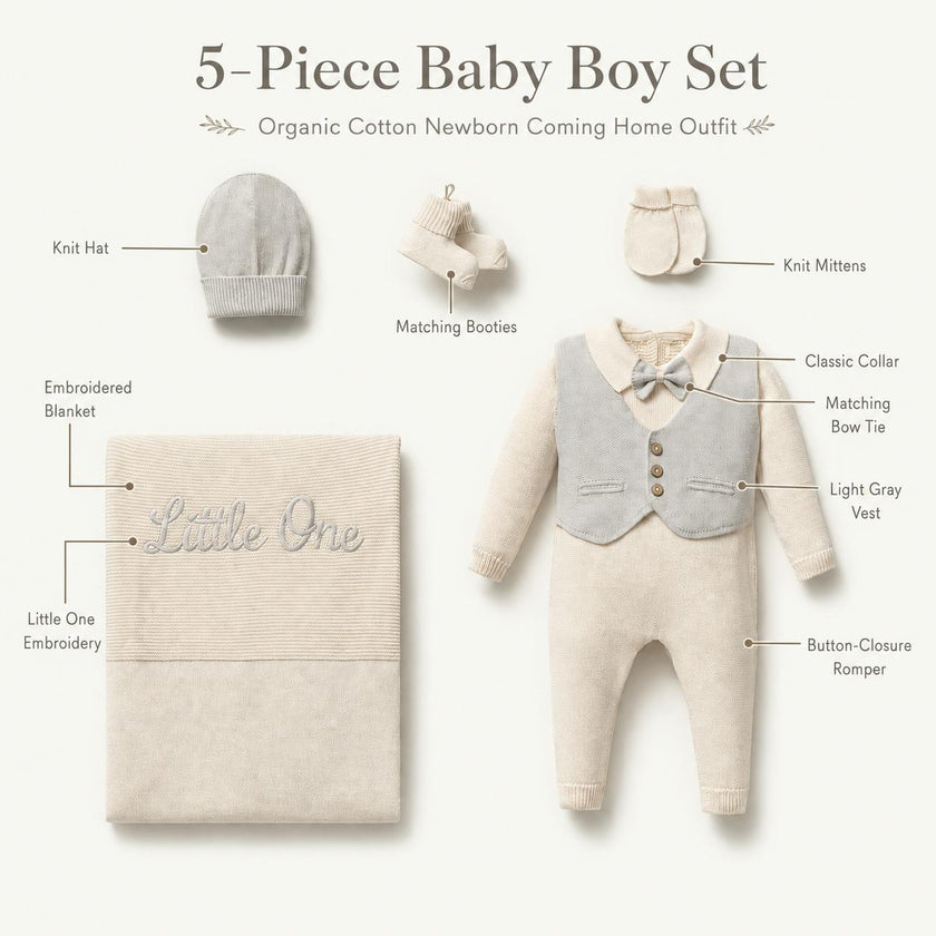 Baby Boy Organic Cotton Little One Newborn Coming Home Outfit Set