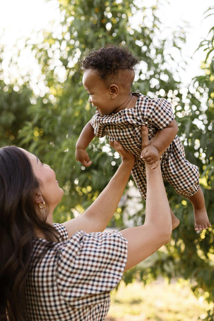 Baby Boy Trevor Romper in Chestnut Gingham