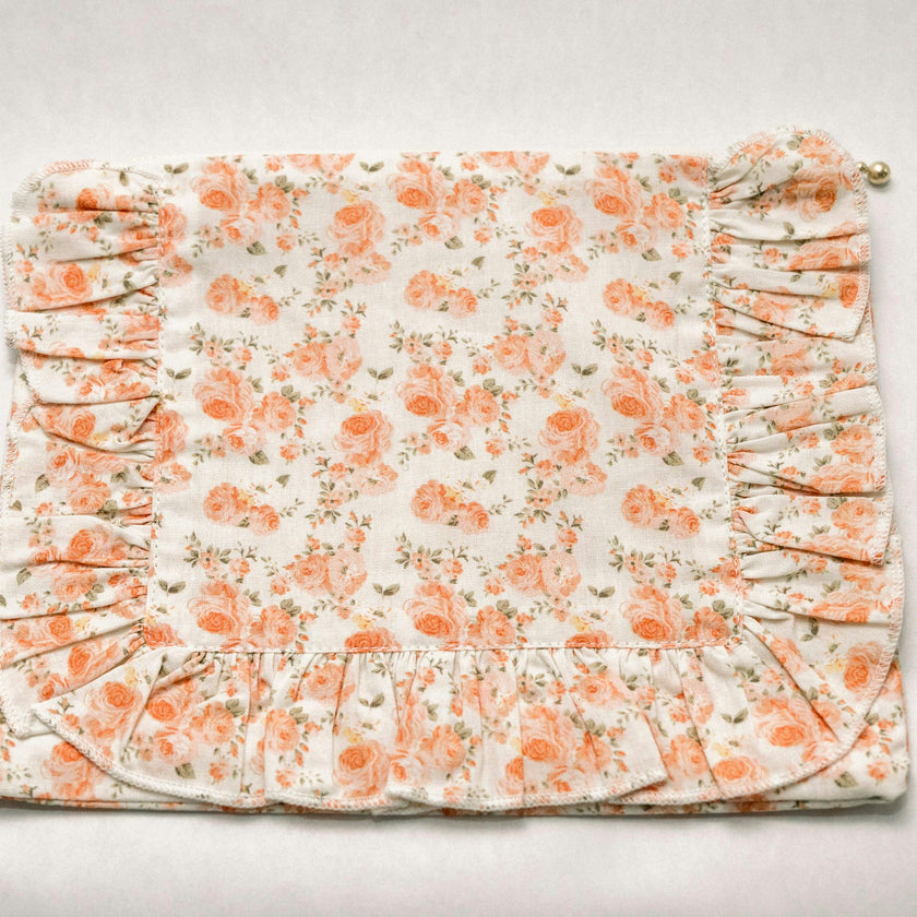 Coral Petal Blooms Timeless Floral Ruffle Zipper Pouch