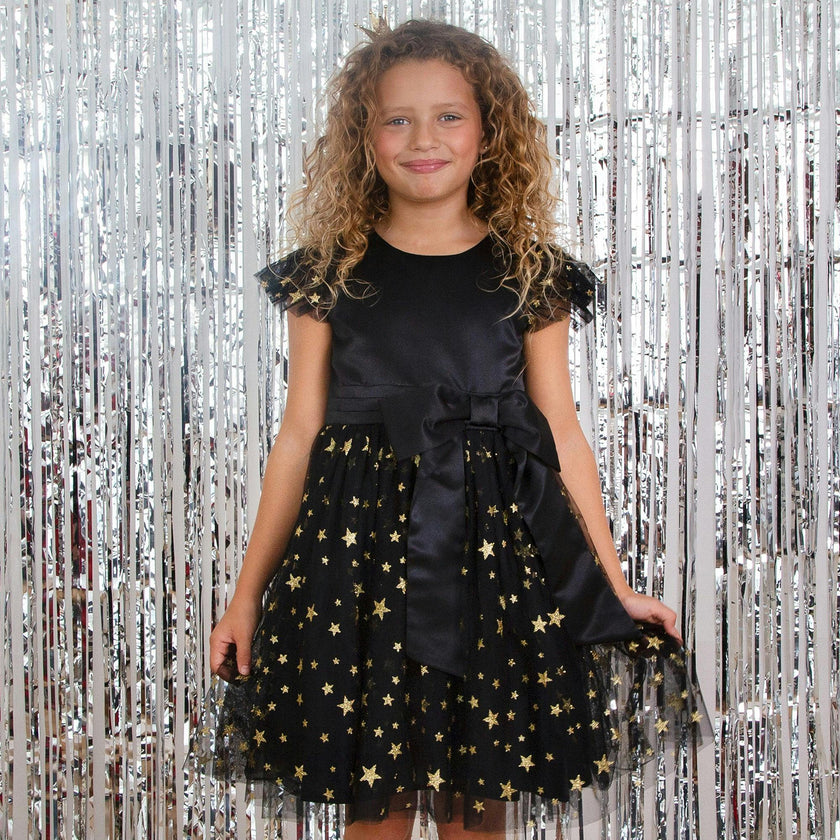 Stella Satin & Gold Star Girls Party Dress
