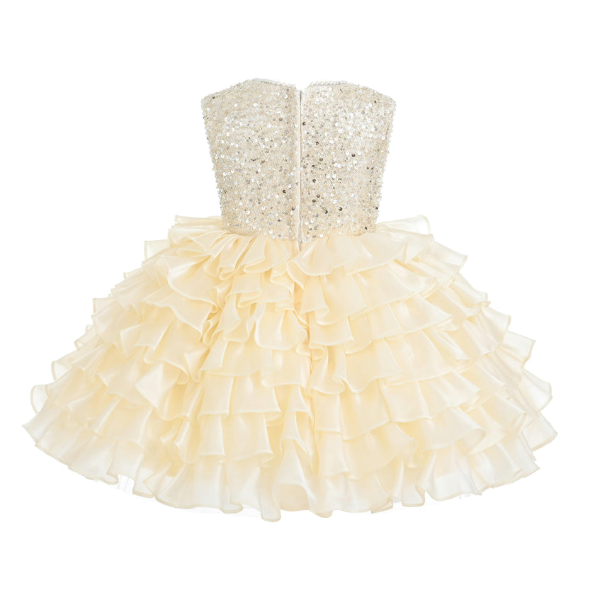 Cream Lucinda Sequin Ruffle Dress