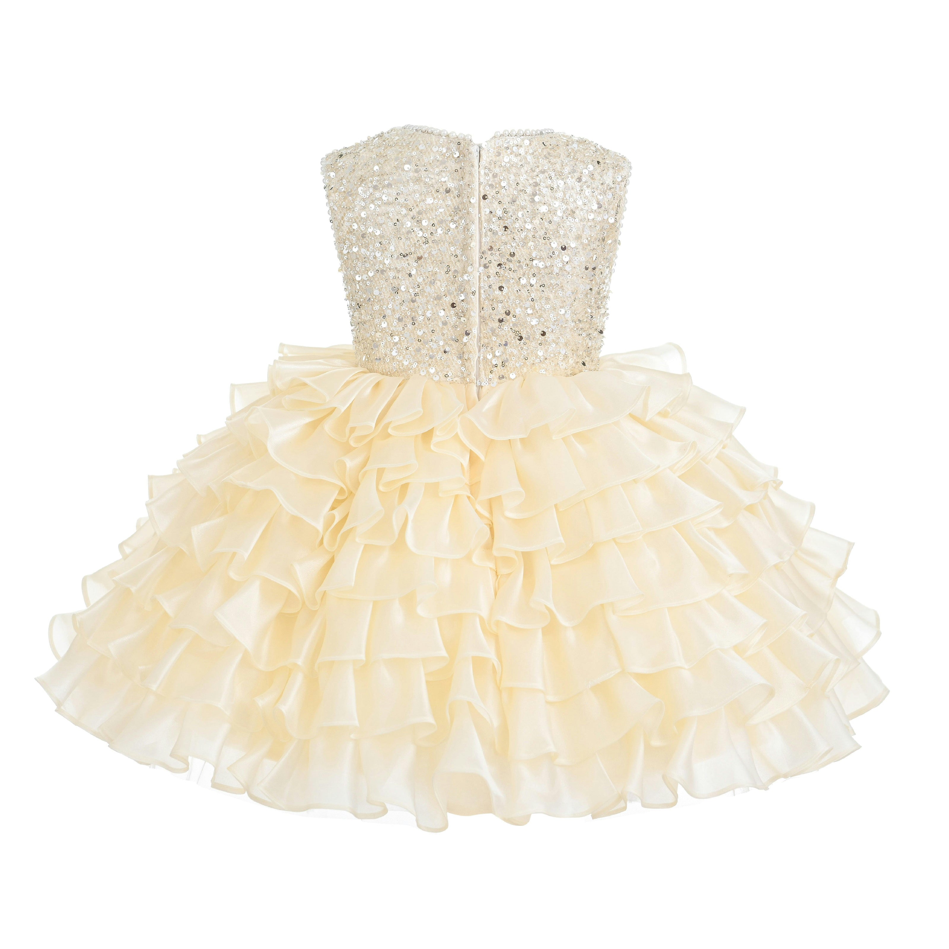 Cream Lucinda Sequin Ruffle Dress