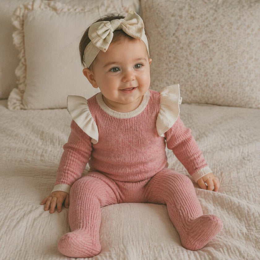 Contrast Trim & Shoulder Ruffle Top & Pant 2-Piece Set