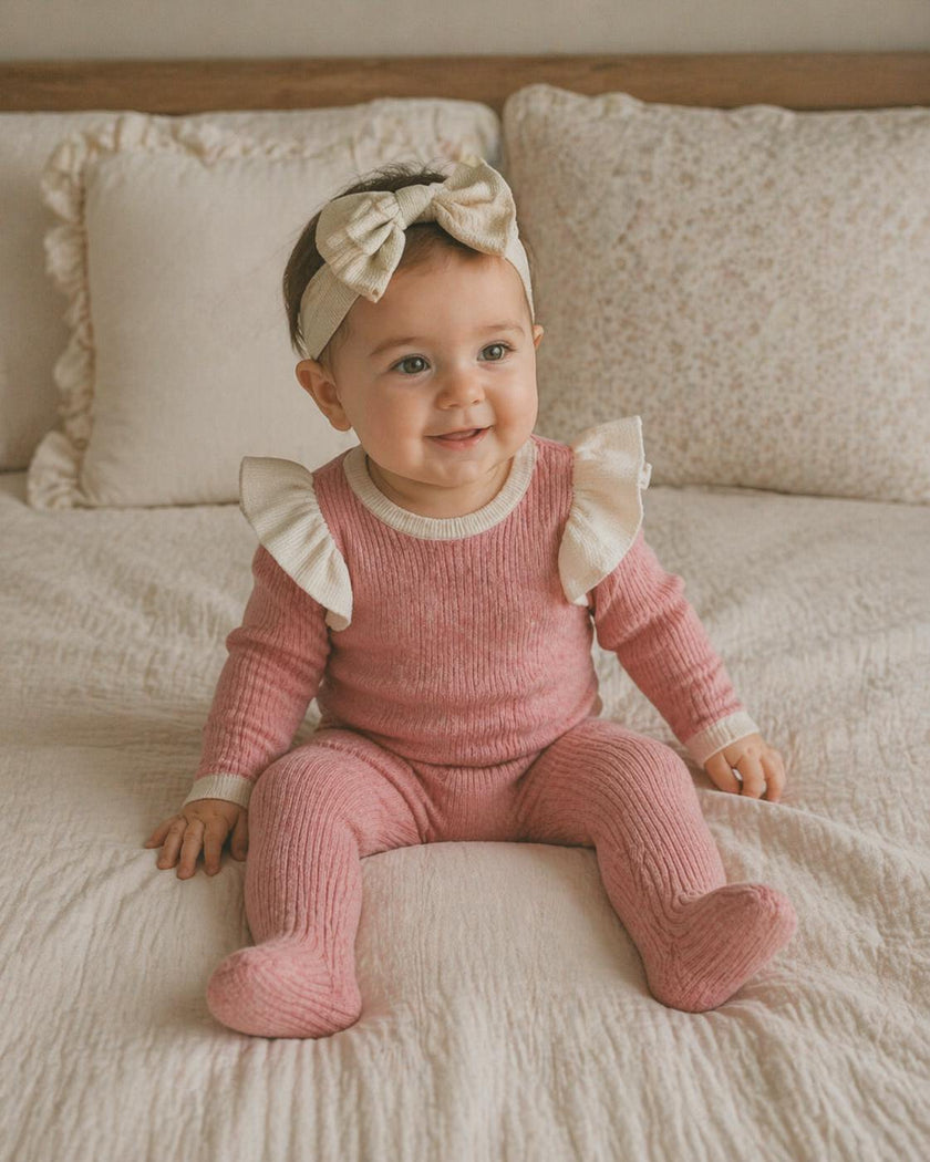 Contrast Trim & Shoulder Ruffle Top & Pant 2-Piece Set