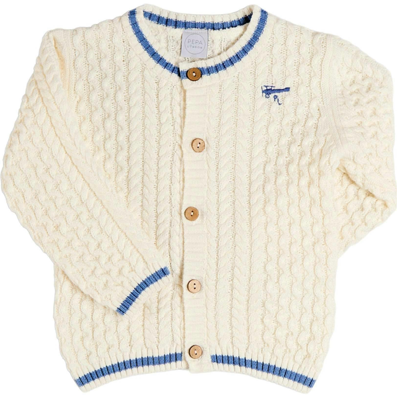 Plane Embroidered Cable Knit Cardigan in Cream (12mths-6yrs)