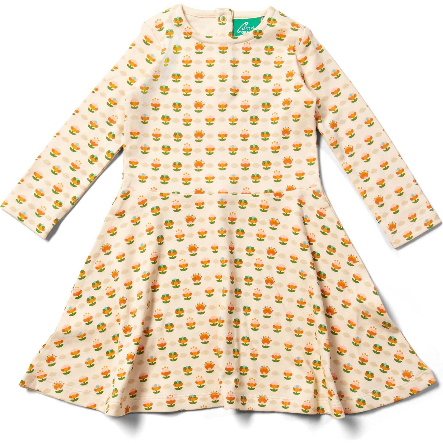 Corduroy Lined Long Sleeve Wide Circular Spinny Skirt Dress, Cream
