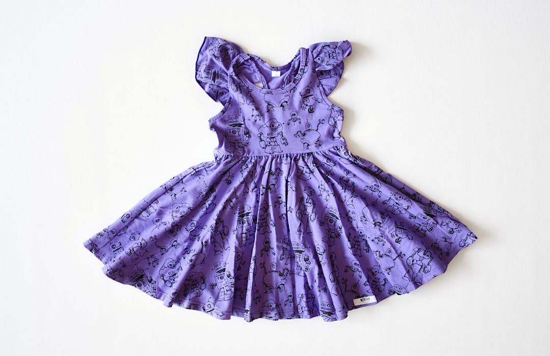 Racer Back Twirly Dress in Robots