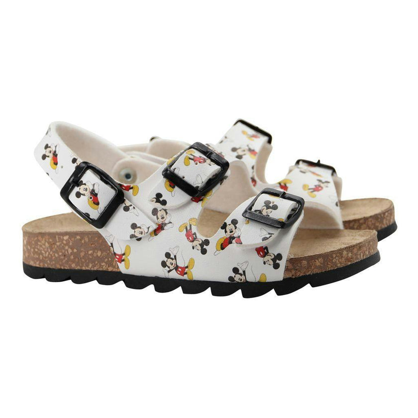 White Mickey Print Sandals