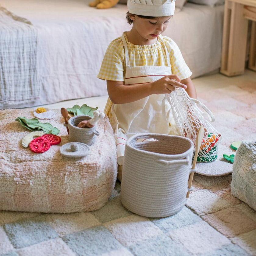 Vichy Plush Tablecloth-Inspired Pouf
