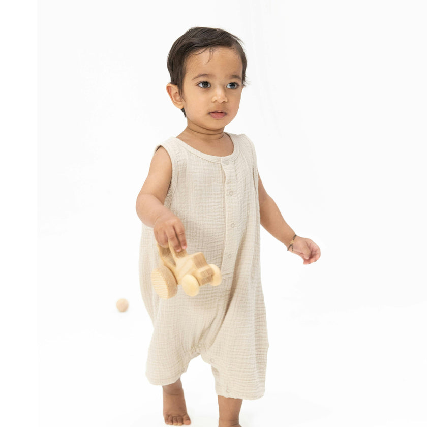 Solid Muslin French Oak - Sleeveless Shortie Romper