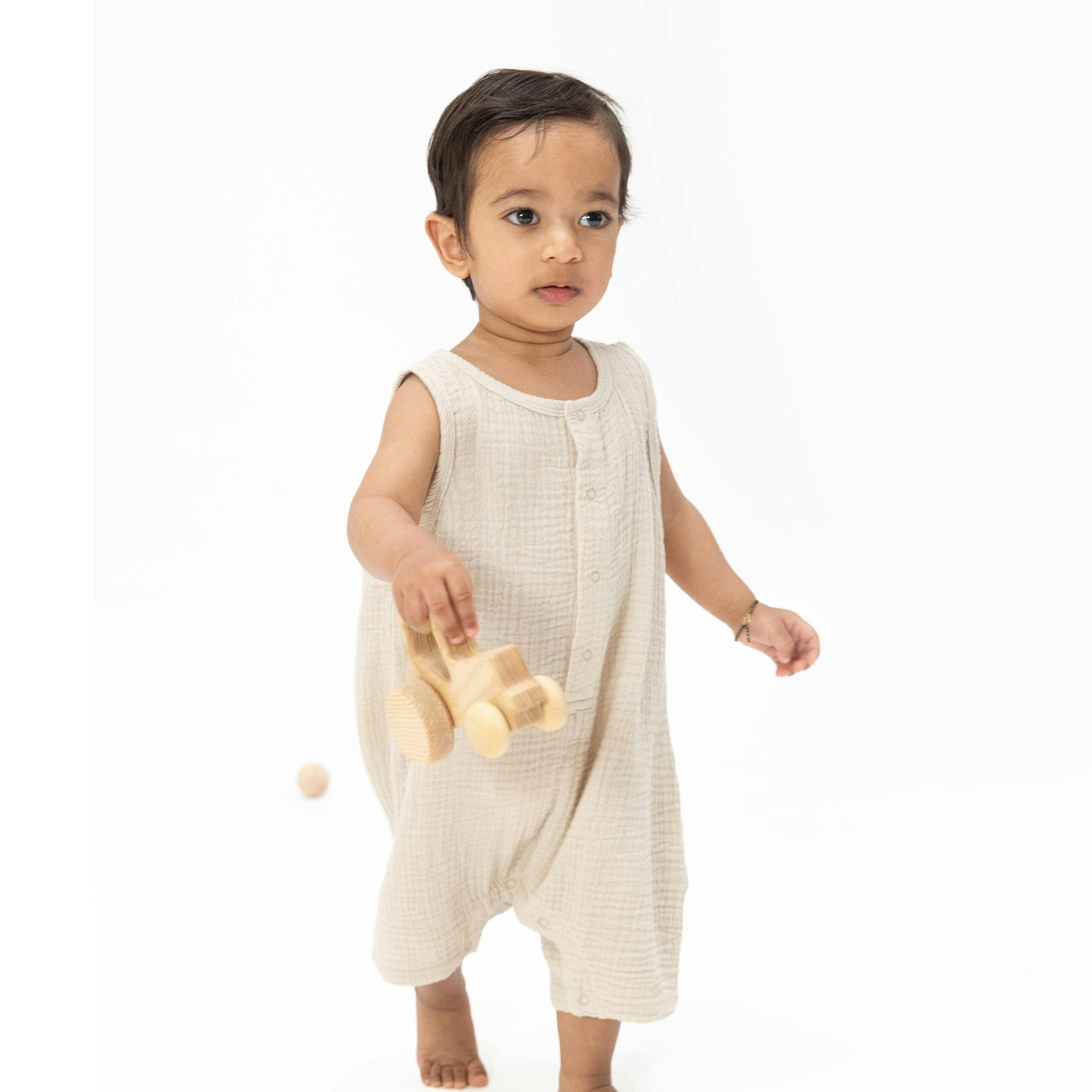 Solid Muslin French Oak - Sleeveless Shortie Romper