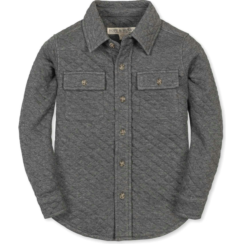 Long Sleeve Quilted Button Down Shirt Jacket, Grey