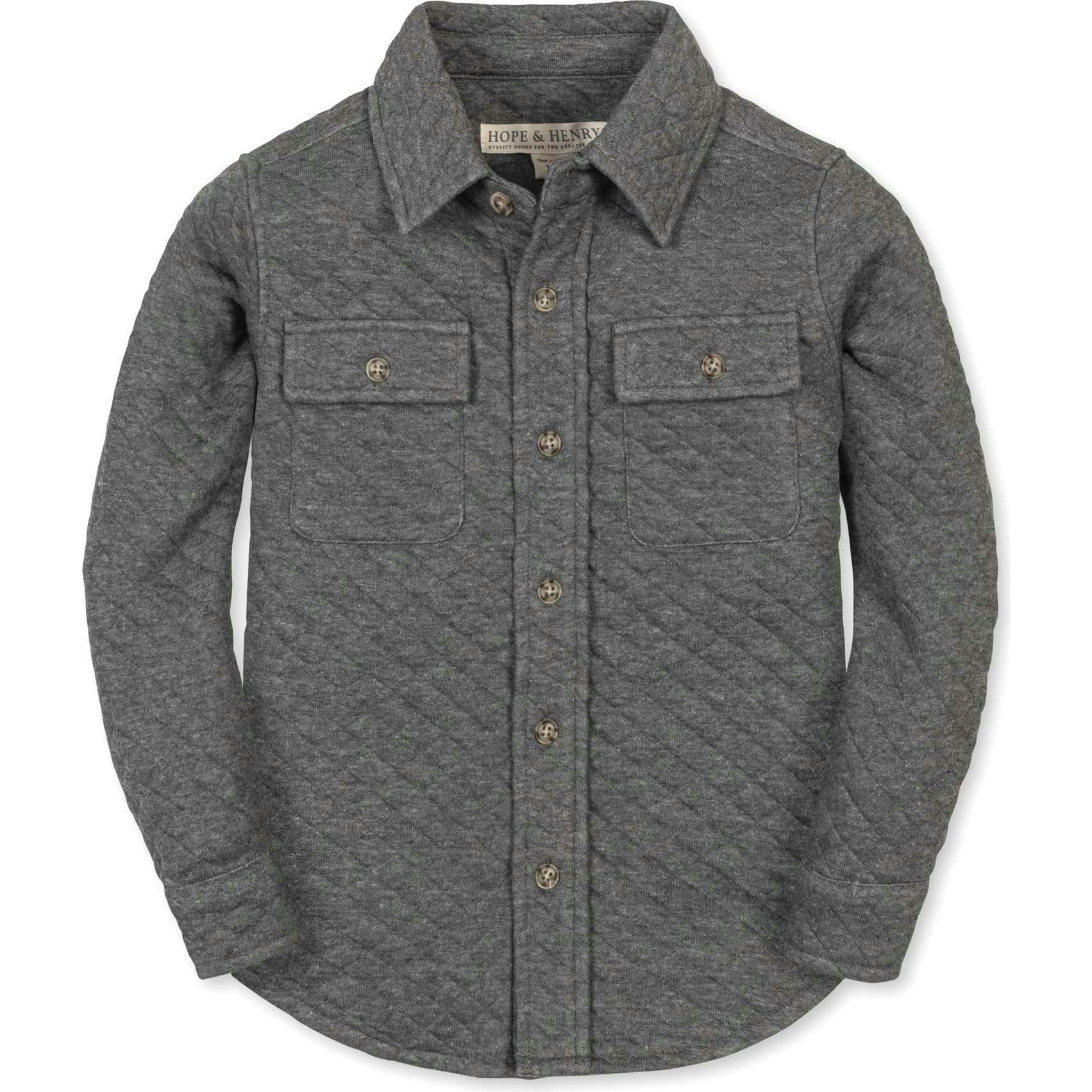 Long Sleeve Quilted Button Down Shirt Jacket, Grey