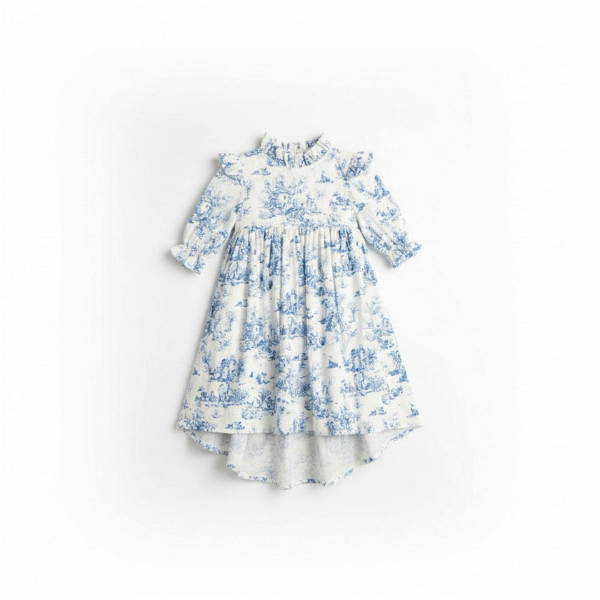 Aoki Blue Toile Dress | Short Sleeve
