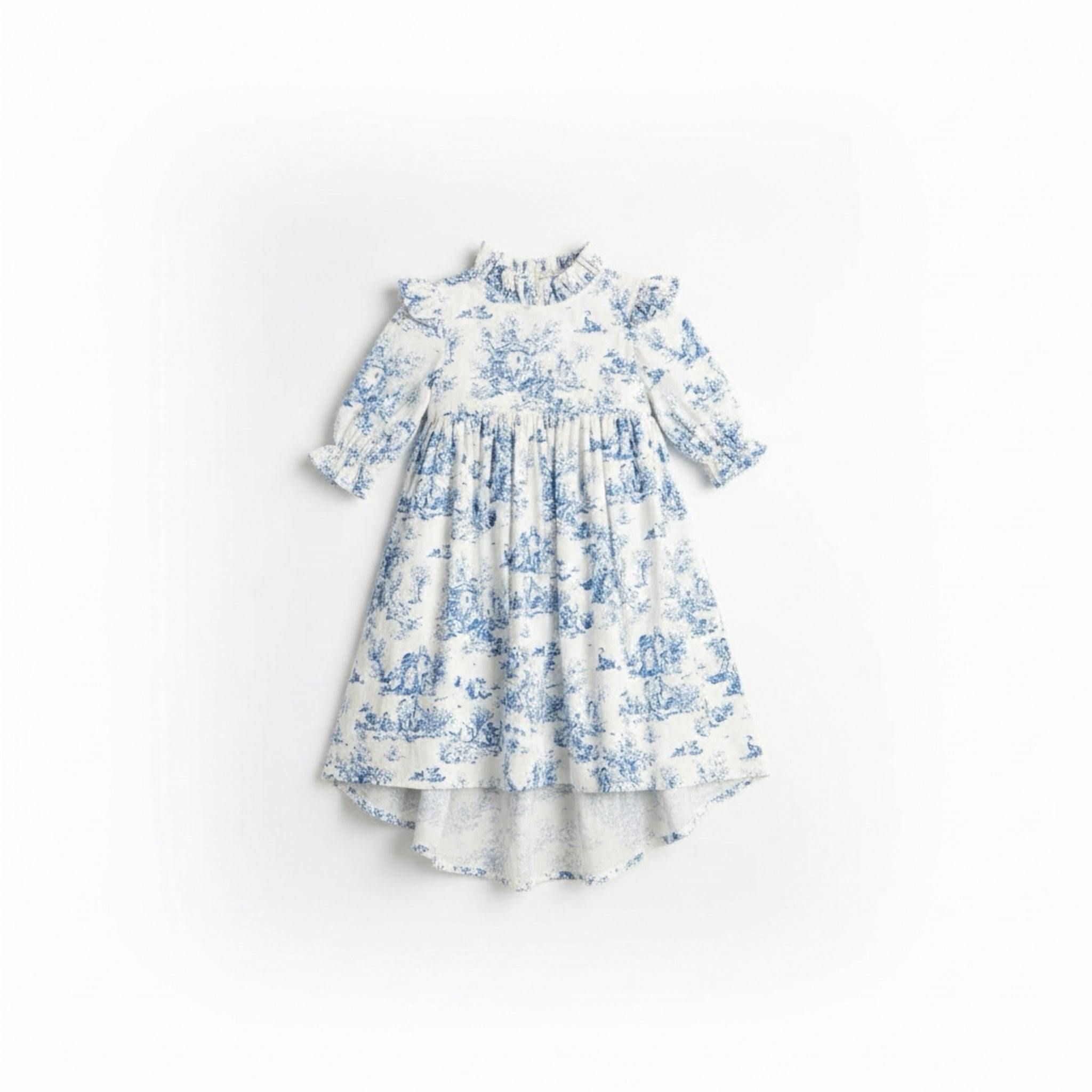 Aoki Blue Toile Dress | Short Sleeve